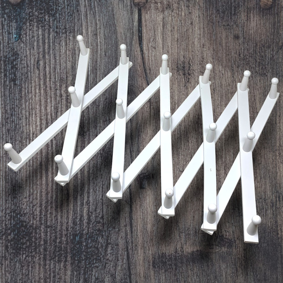 White Wood Accordion Farmhouse Style 17 Peg Expanding Cap Hat Wall Rack Cottage - Picture 4 of 9